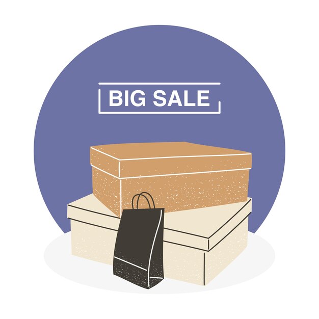 Vector big sale with shopping boxes and bag design of commerce and market theme vector illustration