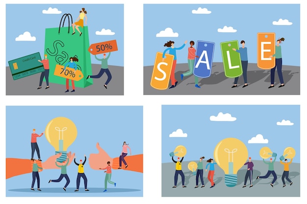 Big saleSearch for ideasStartupA set of illustrations for the designFlat vector illustration