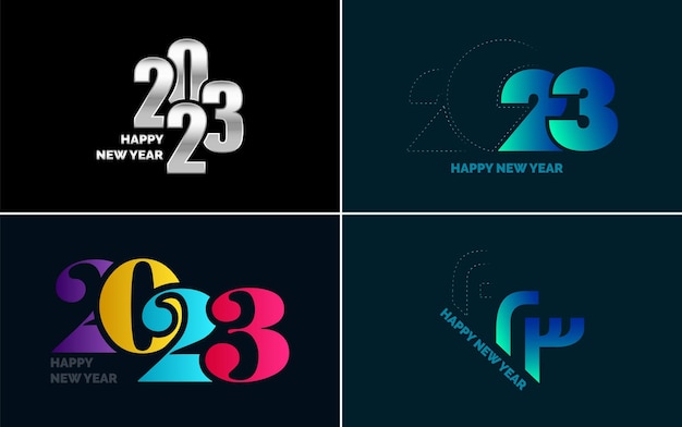 Grande set di 2023 felice anno nuovo logo testo design 2023 numero modello di progettazione raccolta di 2023 felice anno nuovo simboli capodanno illustrazione vettoriale