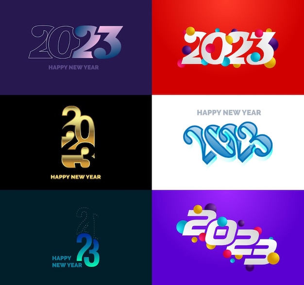 2023 新年あけましておめでとうございますロゴ テキスト デザインの大きなセット 2023年番号デザイン テンプレート ベクトル新年イラスト