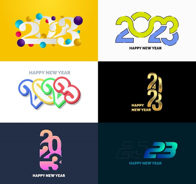 2023 新年あけましておめでとうございますロゴ テキスト デザインの大きなセット 2023年番号デザイン テンプレート ベクトル新年イラスト