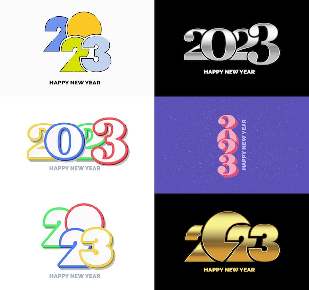 Grande set di 2023 happy new year logo testo design 2023 numero modello di progettazione