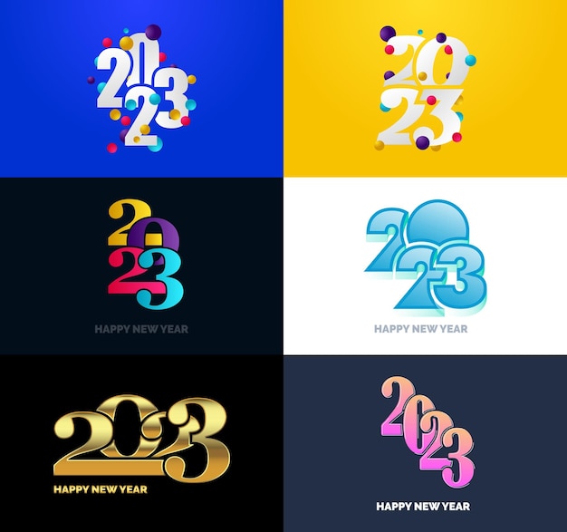 2023년 새해 복 많이 받으세요 로고 텍스트 디자인의 큰 세트