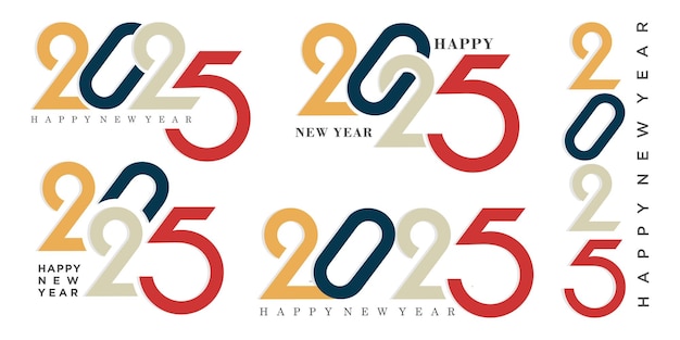 Big set del 2024 happy new year logo text design 2025 modello di design numerico illustrazione vettoriale
