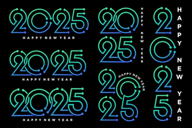 Big set del 2024 happy new year logo text design 2025 modello di design numerico illustrazione vettoriale