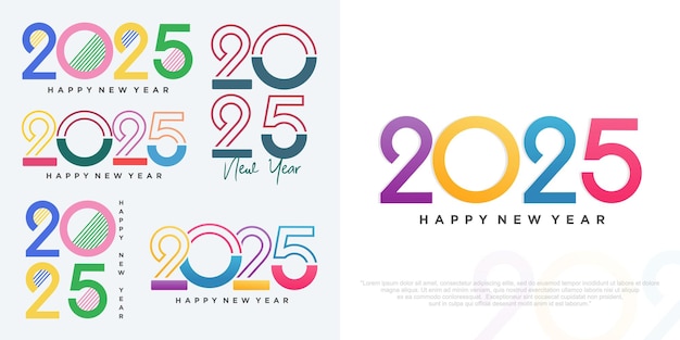 Big set del 2024 happy new year logo text design 2025 modello di design numerico illustrazione vettoriale