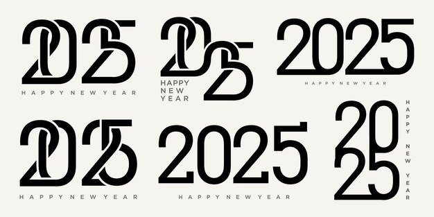 Big set of 2025 happy new year logo text design 2025 number design template vector illustration