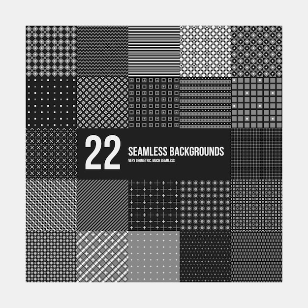 Big set of 22 simple geometric patterns. Useful for textile design and wrapping.