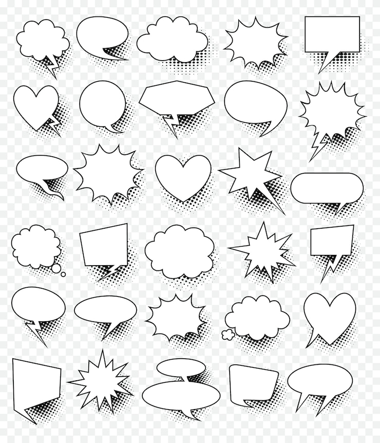 Vector big set 30 comic speech bubbles with halftone dot background style pop art.