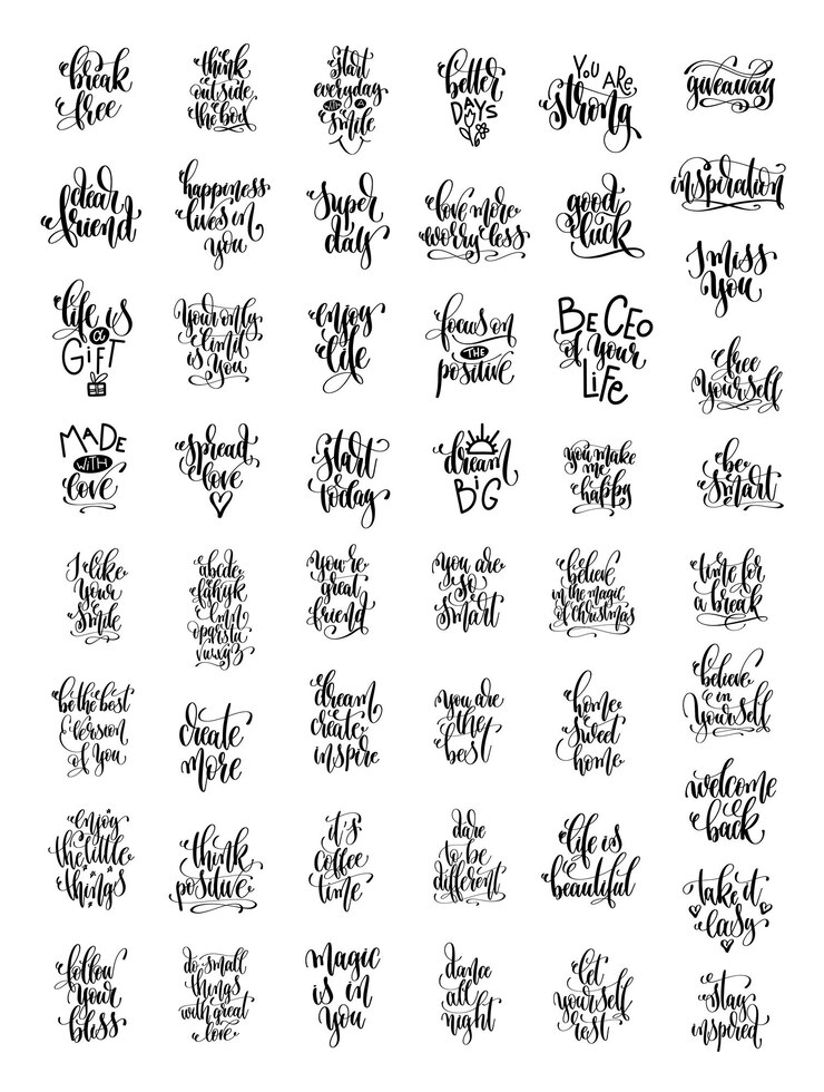 Vector big set of 50 hand lettering inscription, motivation and inspiration positive quotes, calligraphy vector illustration collection