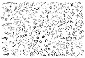 Vector big set of abstract hand drawn doodles arrow heart cloud sun star line art