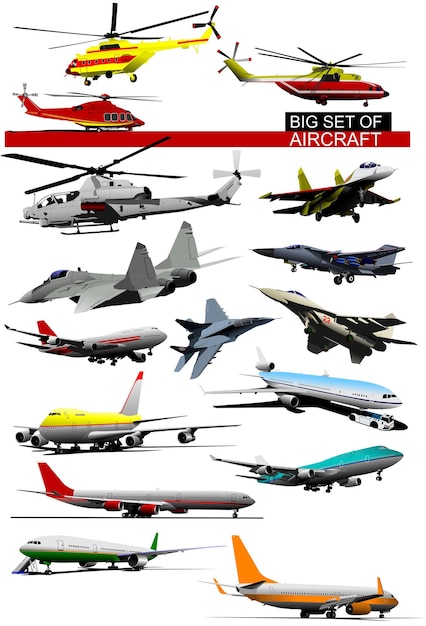 Big set of aircraft Vector illustration