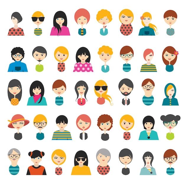 Big set of avatars profile pictures flat icons vector illustration