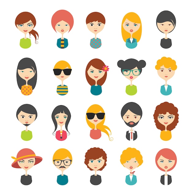 Grande set di icone piatte delle immagini del profilo degli avatar. illustrazione stilizzata di vettore.