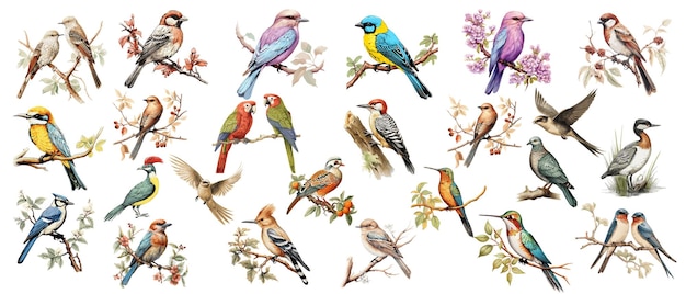 ベクトル 大きなセットの鳥 鳥 飛んでいる動物 鳥のシルエット 鳥 抽象芸術の鳥 ロゴ鳥のアイコン セット イラスト セット鳥