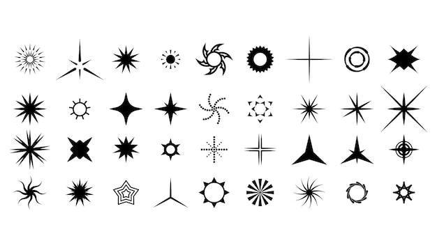 Big set black collection star icons sparkles vector symbols shine elements