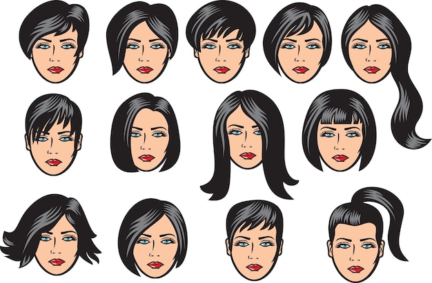 Big set of black hair styling for woman