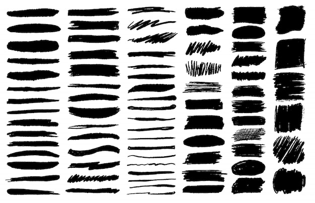 Big set of brush grunge crayon strokes in black ink