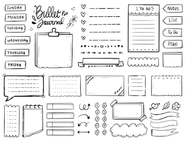 Premium Vector | Big set bullet journal drawing doodle