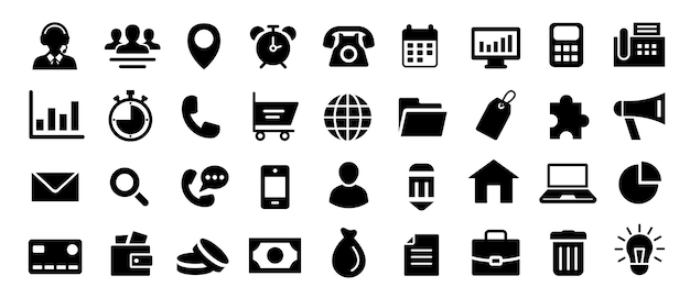 Big set of business icons icons on the theme of business and finance black flat vector icons