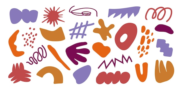 Big set of colored drawn objects in vector Colorful hand painted abstract shapes swirls shapes