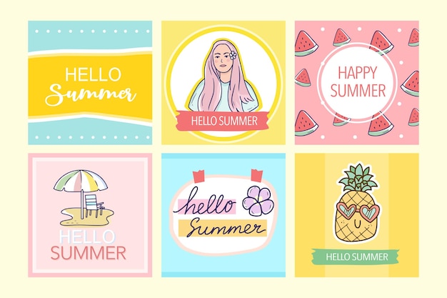 Big set colorful summer banner for kids product social media posting