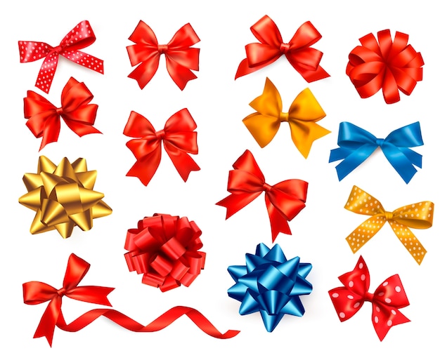 Vector big set of colour gift bows with ribbons