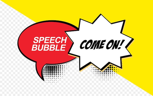 Big set comic speech bubbles with halftone dot background style pop art