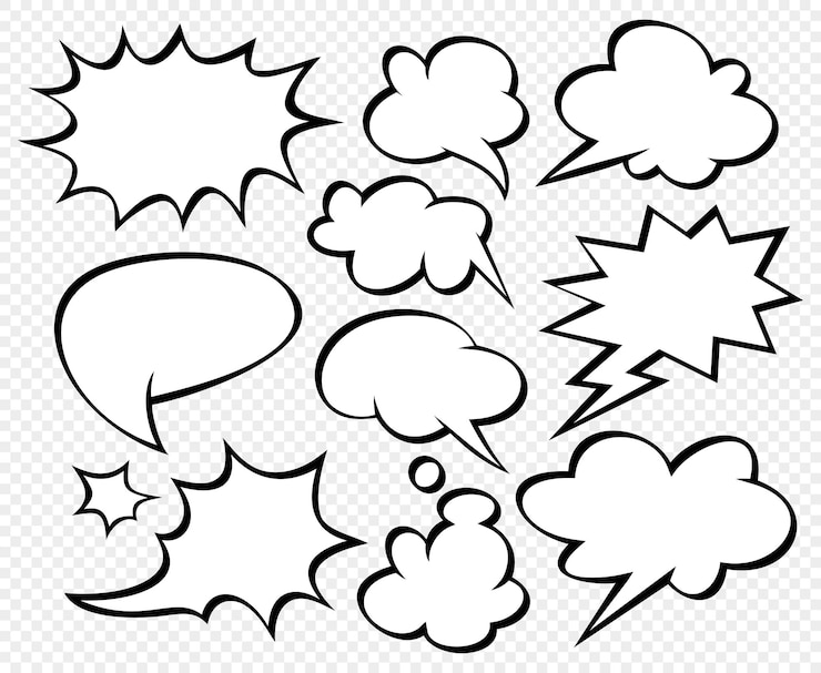 Vector big set comic speech bubbles with halftone dot background style pop art