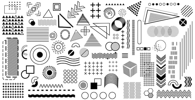 Big set of different abstract elements on a white background Vector illustration