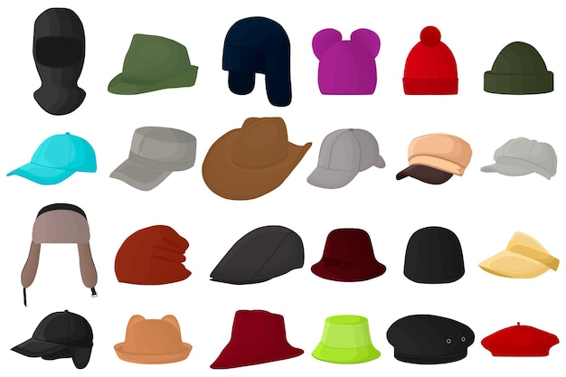 Big set different types winter hats