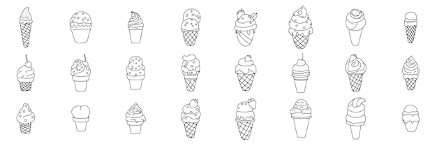 Big set of doodle ice creams Hand drawn doodle ice cream isolated on white background Ice cream