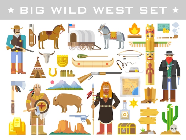 Vector big set of elements on the theme of wild west