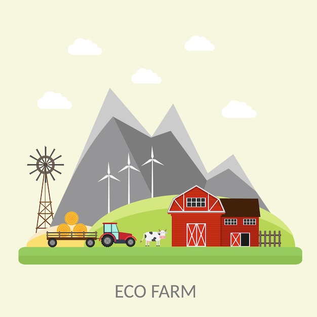 Vector big set of  farm elements and ecology town