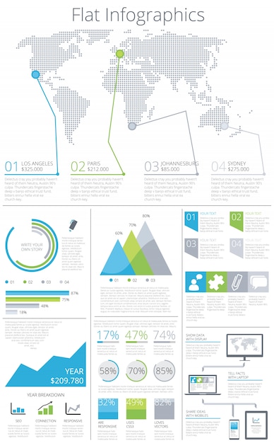 Vettore grande serie di illustrazioni vettoriali piatte di infographic