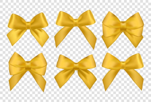 Vector big set of gold gift bows with ribbons.