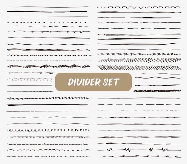 Big set of hand drawing dividers brushes and pen in line style