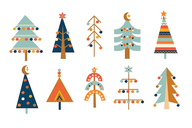 Vector big set hand drawn christmas trees.