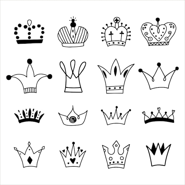 Vector big set of hand drawn crowns.