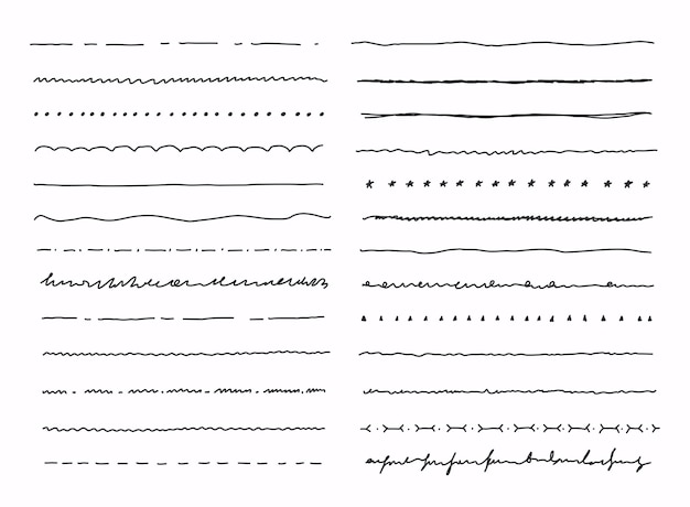 Big set of hand drawn line borders scribble strokes and design elements isolated on white