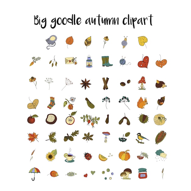 Big set of handdrawn unique autumn icons