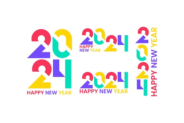 Big Set of Happy new year 2024 design With colorful truncated number illustration