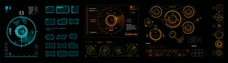 Vector big set hud interface elements radars frames and sights collection futuristic radars