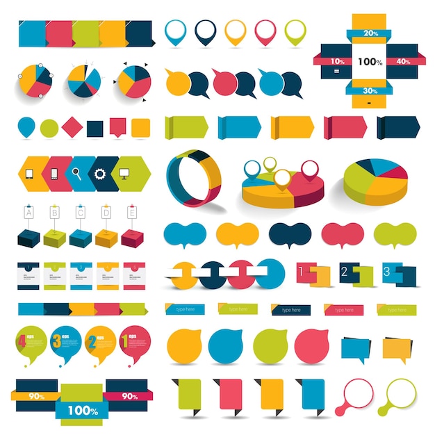 Vector big set of infographic elements charts diagrams speech bubbles flat and 3d design vector