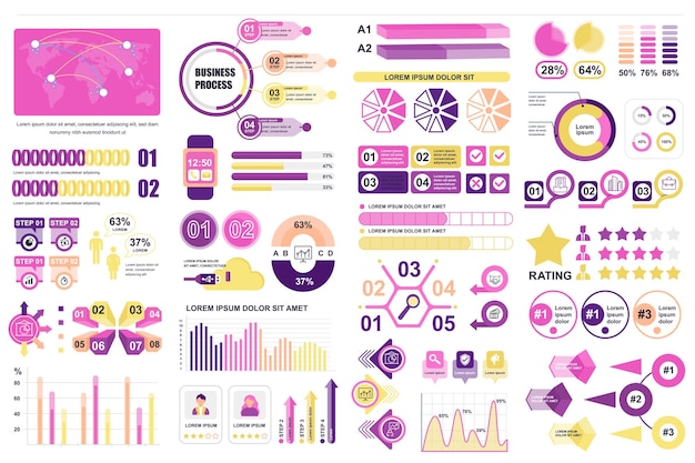 Big set infographic elements data visualization vector design template timeline infographics