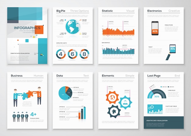 Grande insieme di elementi infografici in stile fresco di business piatto