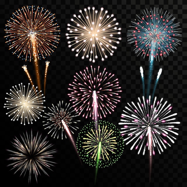 big set of isolated vector fireworks