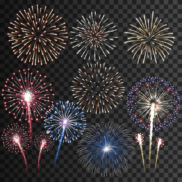 Vector big set of isolated vector fireworks