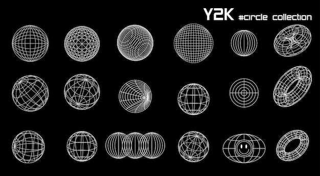Большой набор линейной белой и черной геометрической рамки y2k 3d круглый вектор для плаката баннера