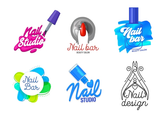 Vector big set of nail art studio icons or logo design.